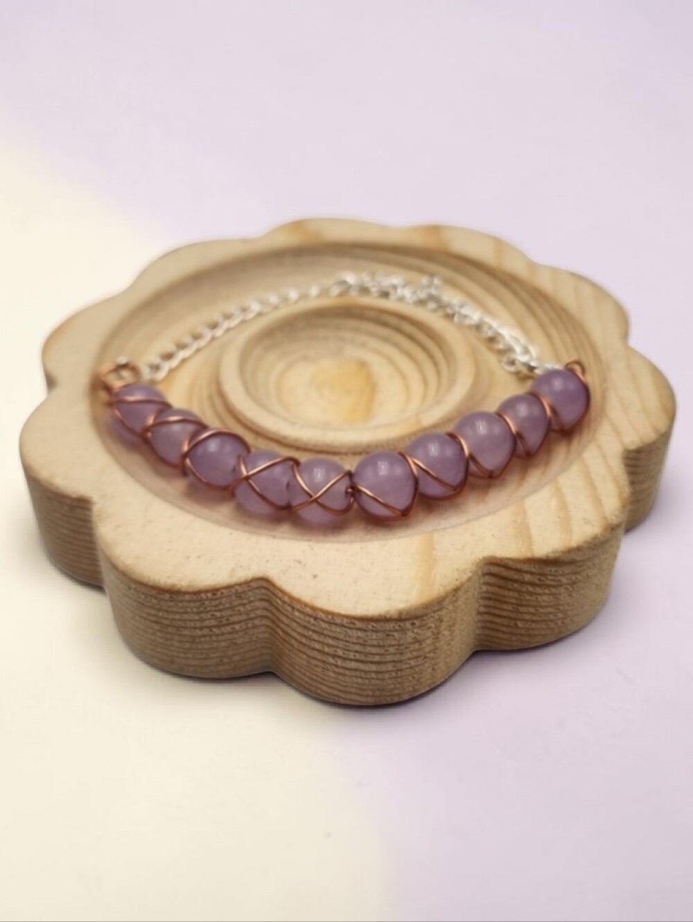 Handmade Wire-wrapped Elegant Purple Adjustable Beaded Bracelet